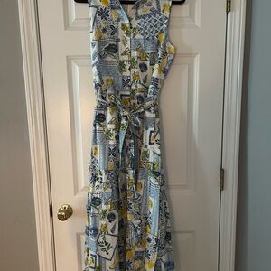 J. Crew Factory Blue and White Sleeveless Midi Sundress